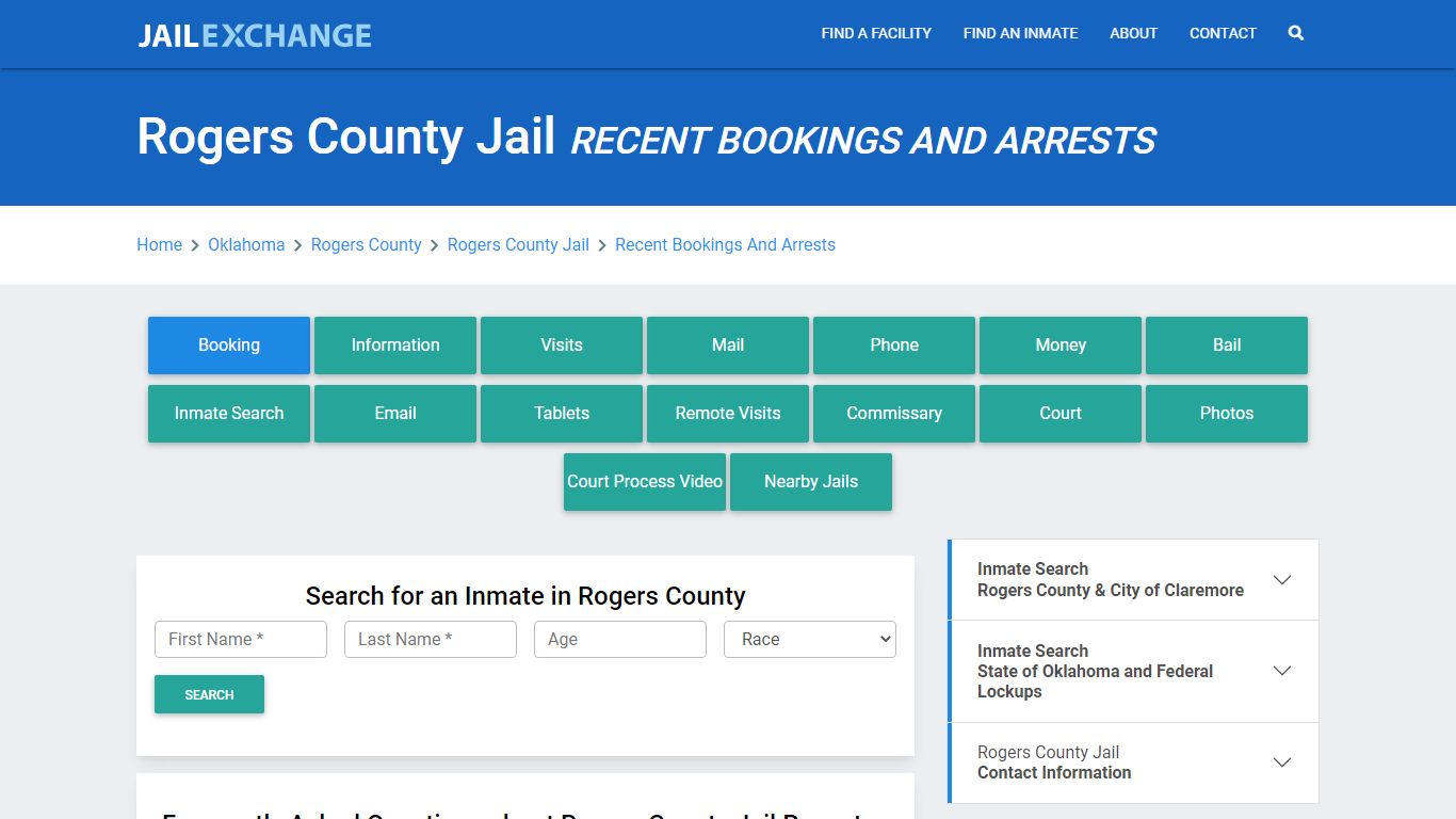 Rogers County Jail Recent Bookings And Arrests - Jail Exchange