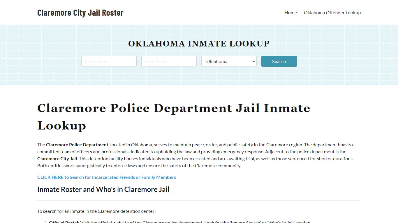 Claremore Police Department & City Jail, OK Inmate Roster, Arrests ...